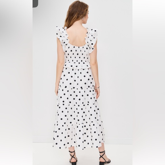 Elegant Black and White Polka Dot Midi Dress - Picture 2 of 6